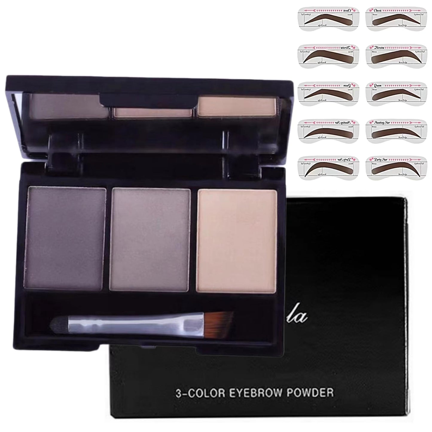 Eyebrow powder 3-color eyebrow palette makeup to enhance eyebrows eyebrow color powder with 10 eyebrow templates equipped with mirror for neutral eye makeup (002#)