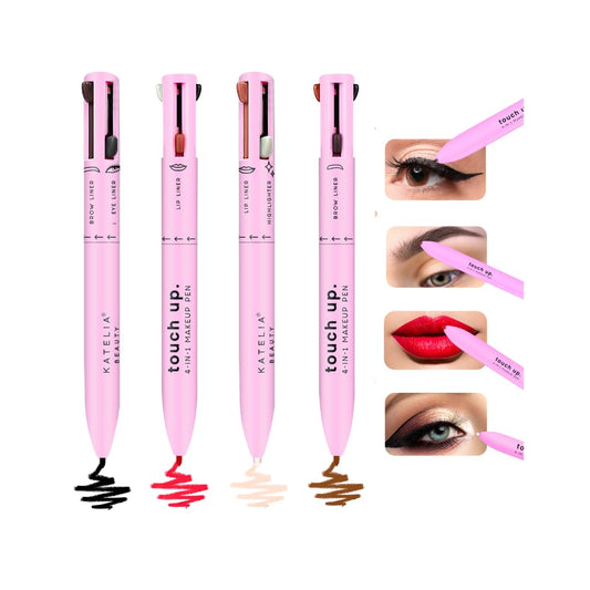 Katelia Beauty 4 in 1 Makeup Pen - Refillable Makeup Pen for Easy Travel - Portable Makeup Set with Colored Eyeliner Brow & Lip Liner & Highlighter