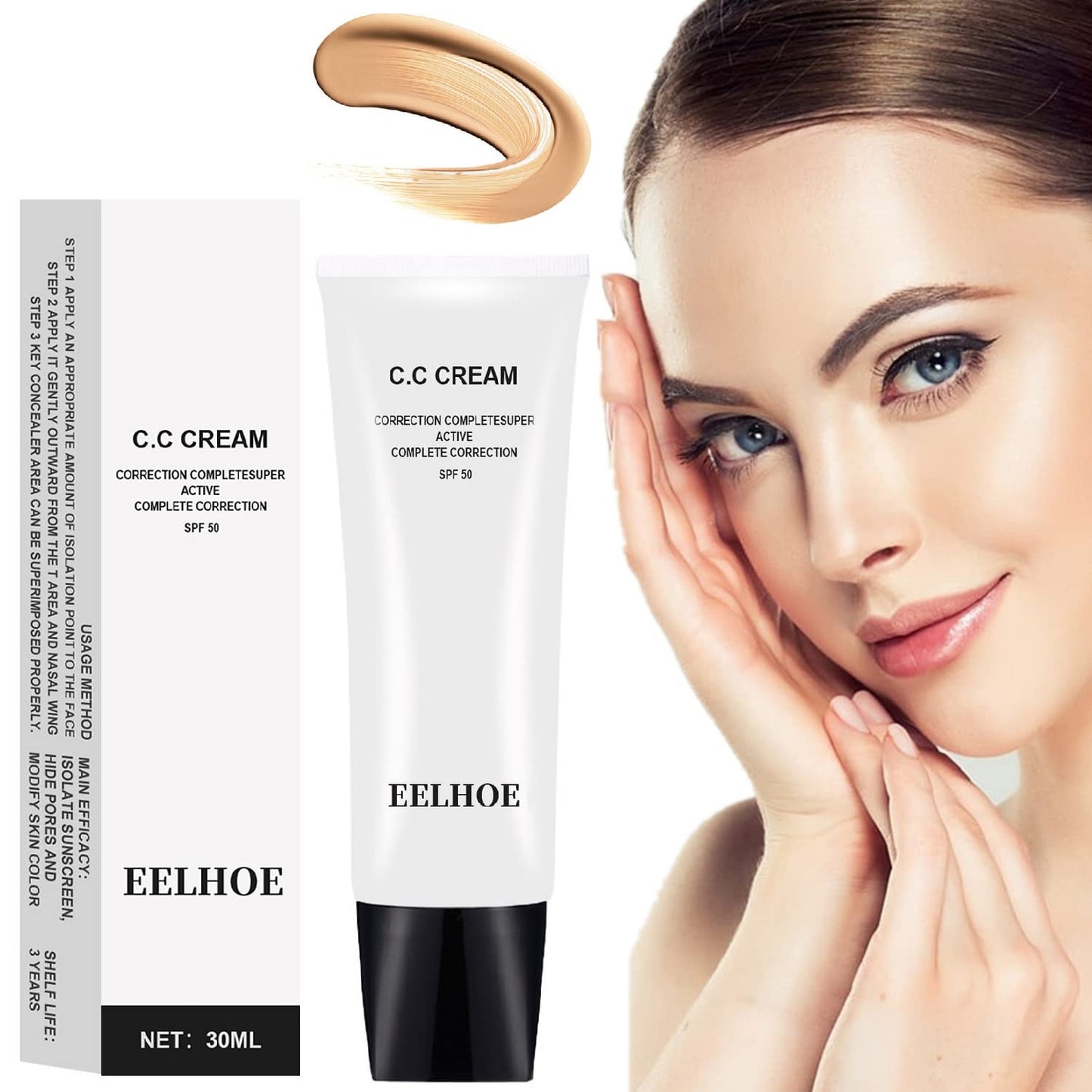 Skin Tone Adjusting CC Cream SPF 50 CC Cream Colour Correcting Self Adjusting for Mature Skin Full-Coverage Foundation Skin Concealer