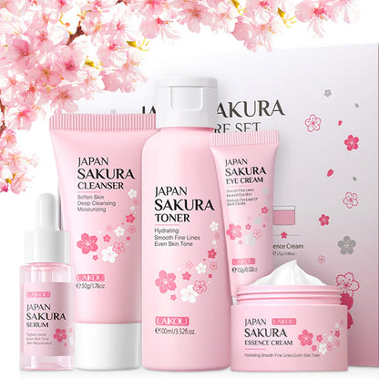 5Pcs Skin Care Set Sakura Women Beauty Gift Sets Korean Skin Care Kit with Cleanser Face Serum Face