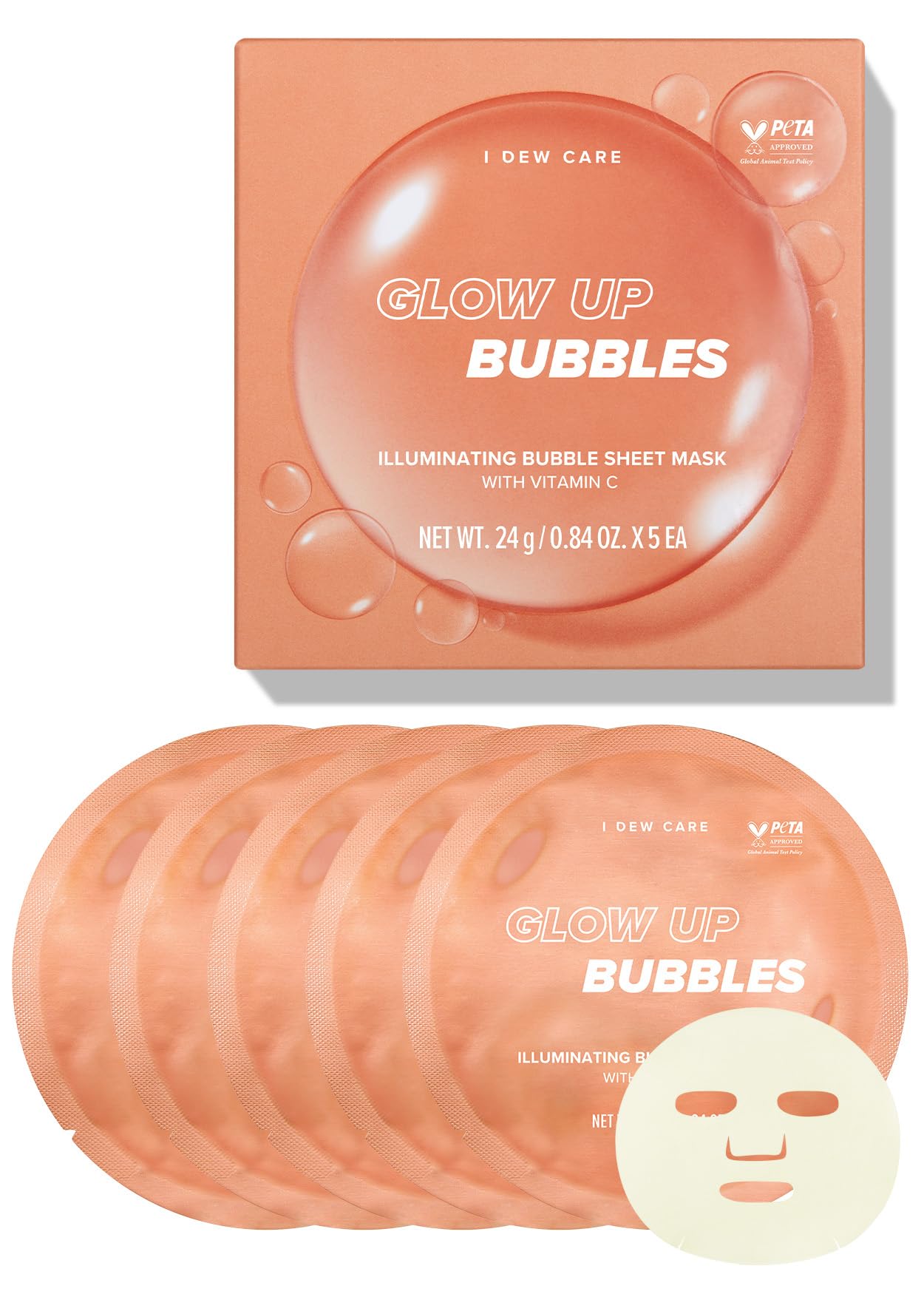 I DEW CARE Sheet Mask Pack - Glow Up Bubbles | Bubble Facial Mask with Vitamin and Niacinamide Daily Skin Care Brightening