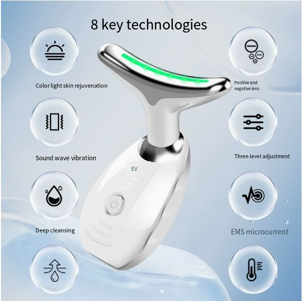 Wavy Chic Beauty Facial Massager, 7 Color Facial Device Skin Firming for Face Neck Beauty Device,