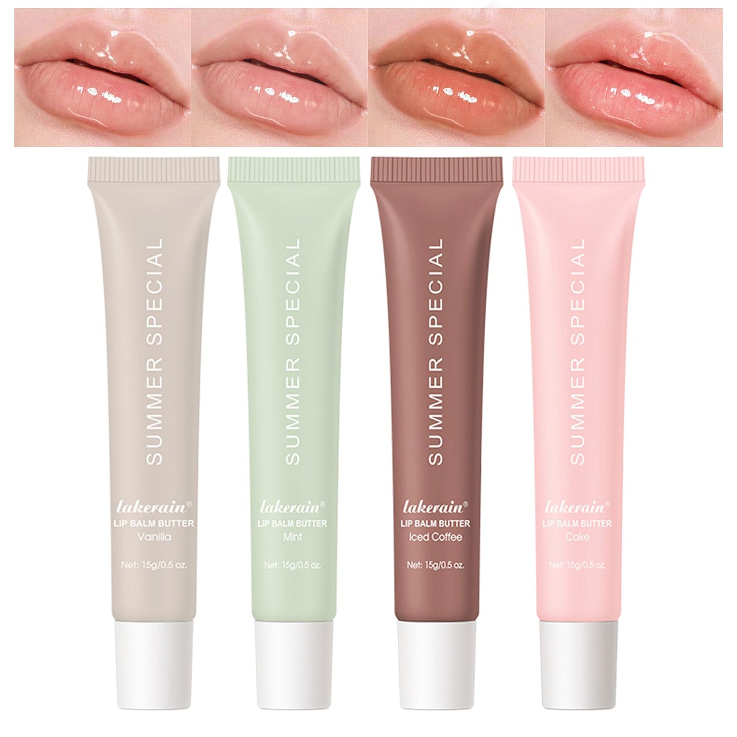 4 PCS Lip Glossy Butter Balm Moisture and Hydration Lip Gloss Long-lasting Hydrating Non-Sticky Lip Balm